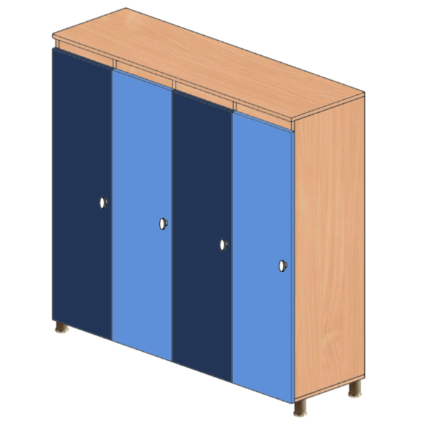 Шкафчики для раздевания детские четырехсекционные бук синий
